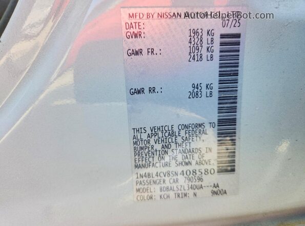 1N4BL4CV8SN408580 2025 NISSAN ALTIMA Silver Vista del compartimento del motor