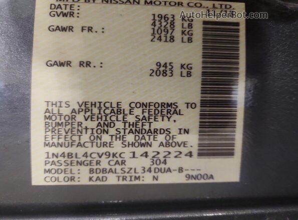 1N4BL4CV9KC142224 2019 NISSAN ALTIMA Gray Engine compartment view