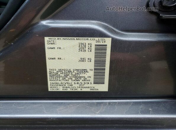1N4BL4CV9LC165391 2020 NISSAN ALTIMA Gray VIN sticker view