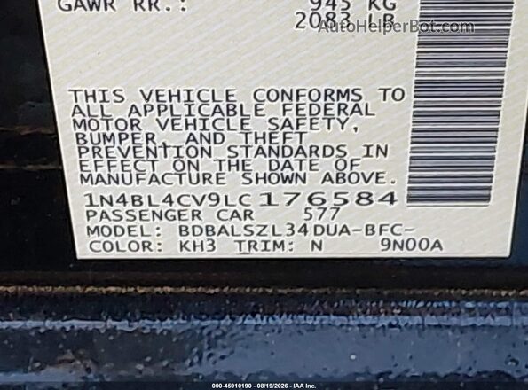 1N4BL4CV9LC176584 2020 NISSAN ALTIMA Черный Вид подкапотного пространства