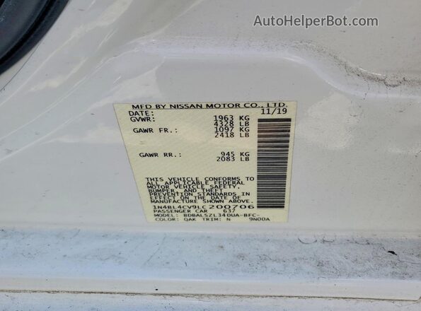 1N4BL4CV9LC200706 2020 NISSAN ALTIMA White Vista del compartimento del motor