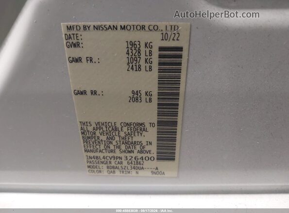 1N4BL4CV9PN326400 2023 NISSAN ALTIMA White Engine compartment view