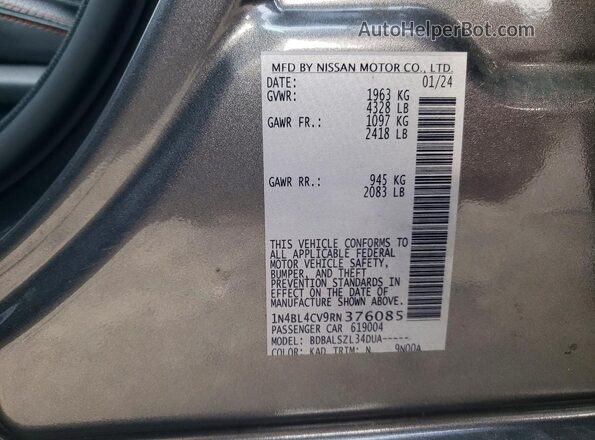 1N4BL4CV9RN376085 2024 NISSAN ALTIMA Gray ძრავის განყოფილების ხედი