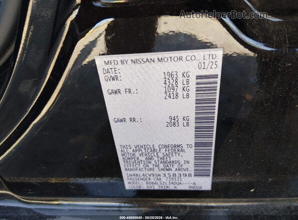 1N4BL4CV9SN358398 2025 NISSAN ALTIMA Black Widok komory silnika