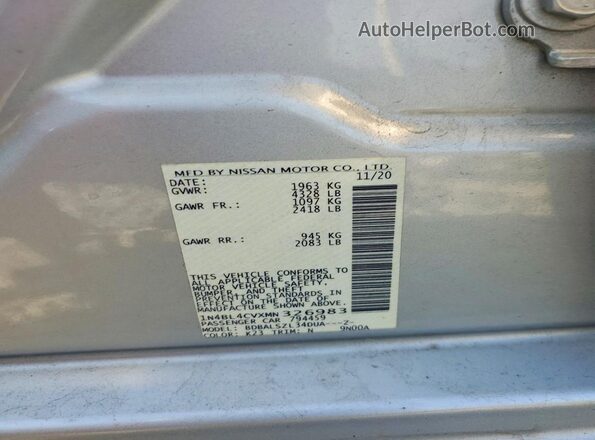1N4BL4CVXMN326983 2021 NISSAN ALTIMA Серебряный Вид подкапотного пространства