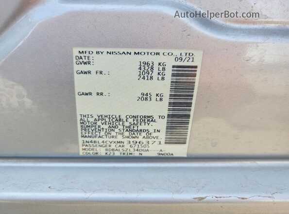 1N4BL4CVXMN396371 2021 NISSAN ALTIMA Серебряный Вид подкапотного пространства
