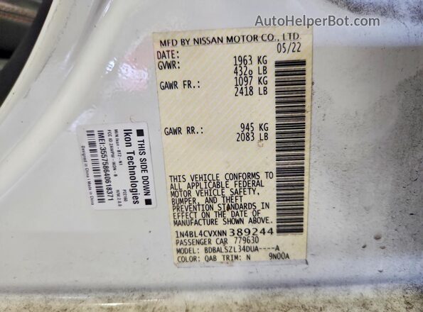 1N4BL4CVXNN389244 2022 NISSAN ALTIMA White Vista del compartimento del motor