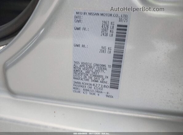 1N4BL4CVXSN427180 2025 NISSAN ALTIMA Silver Շարժիչի բաժամունքի տեսք