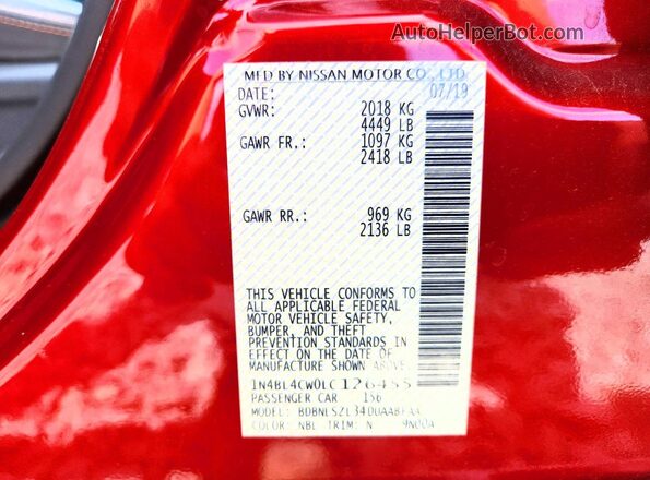 1N4BL4CW0LC126455 2020 NISSAN ALTIMA Red Շարժիչի բաժամունքի տեսք