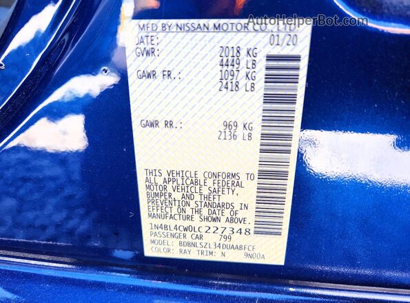 1N4BL4CW0LC227348 2020 NISSAN ALTIMA Синий Вид подкапотного пространства