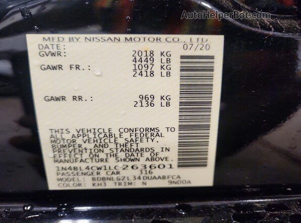 1N4BL4CW1LC263601 2020 NISSAN ALTIMA Черный Вид подкапотного пространства