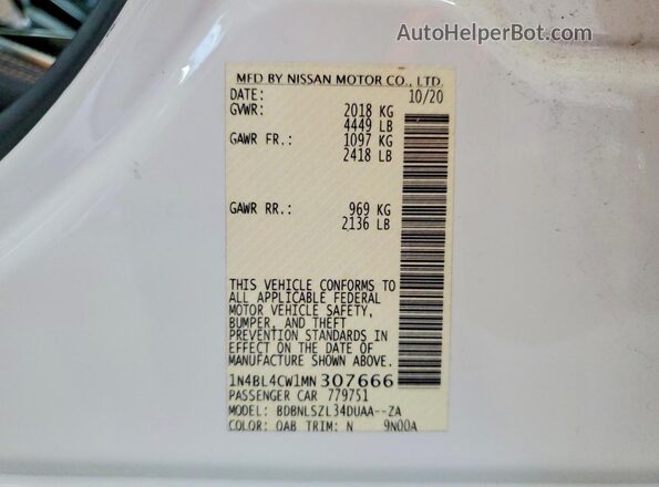 1N4BL4CW1MN307666 2021 NISSAN ALTIMA White ძრავის განყოფილების ხედი