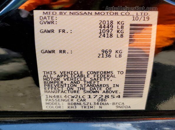 1N4BL4CW2LC172854 2020 NISSAN ALTIMA Black Vista del compartimento del motor