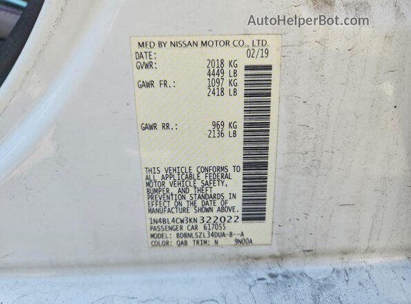 1N4BL4CW3KN322022 2019 NISSAN ALTIMA White ძრავის განყოფილების ხედი