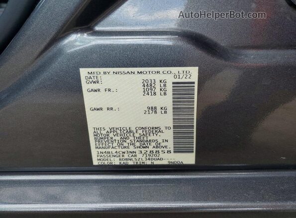 1N4BL4CW3NN328858 2022 NISSAN ALTIMA Gray Widok komory silnika