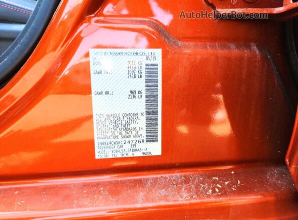 1N4BL4CW5KC247268 2019 NISSAN ALTIMA Orange Շարժիչի բաժամունքի տեսք