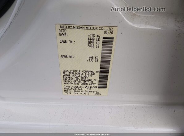 1N4BL4CW6LC222669 2020 NISSAN ALTIMA White Շարժիչի բաժամունքի տեսք