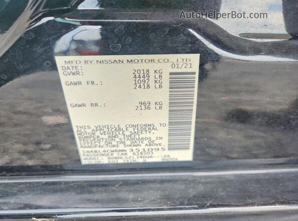 1N4BL4CW6MN351095 2021 NISSAN ALTIMA Black Շարժիչի բաժամունքի տեսք