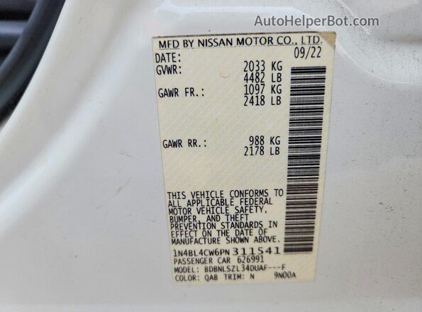 1N4BL4CW6PN311541 2023 NISSAN ALTIMA White Շարժիչի բաժամունքի տեսք