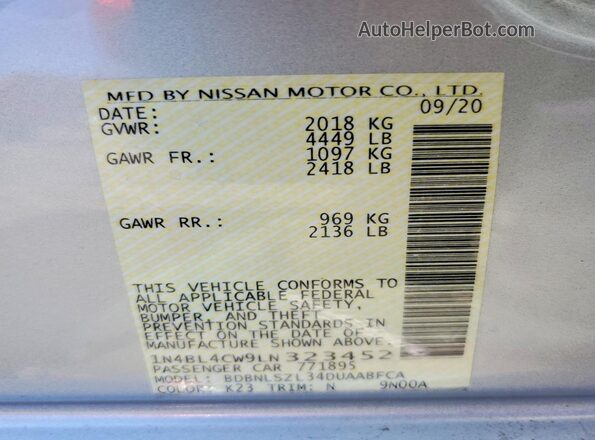 1N4BL4CW9LN323452 2020 NISSAN ALTIMA Silver Widok komory silnika