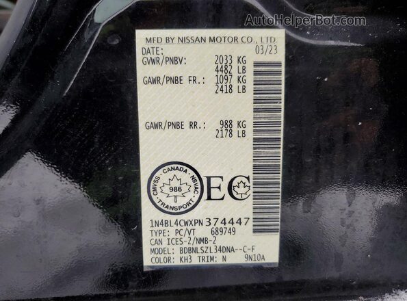 1N4BL4CWXPN374447 2023 NISSAN ALTIMA Black 