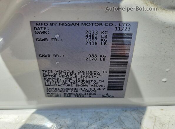 1N4BL4CWXRN353147 2024 NISSAN ALTIMA White Widok komory silnika