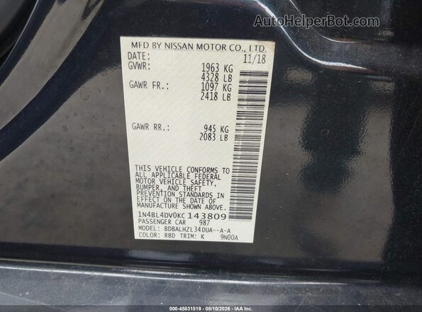 1N4BL4DV0KC143809 2019 NISSAN ALTIMA Gray Вид підкапотного простору