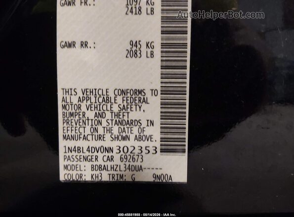 1N4BL4DV0NN302353 2022 NISSAN ALTIMA Black Engine compartment view