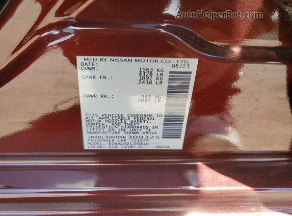 1N4BL4DV0RN309325 2024 NISSAN ALTIMA Maroon ძრავის განყოფილების ხედი