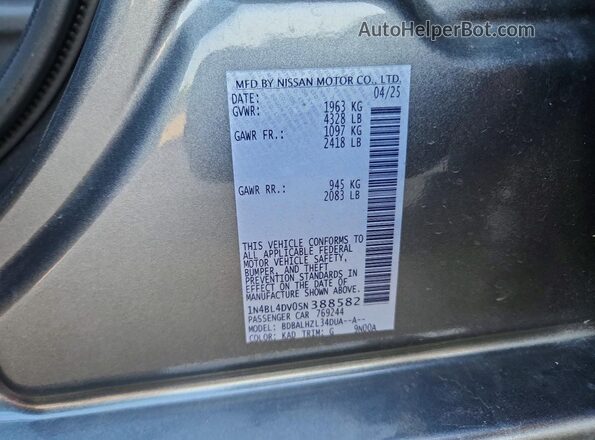 1N4BL4DV0SN388582 2025 NISSAN ALTIMA Gray Vista del compartimento del motor
