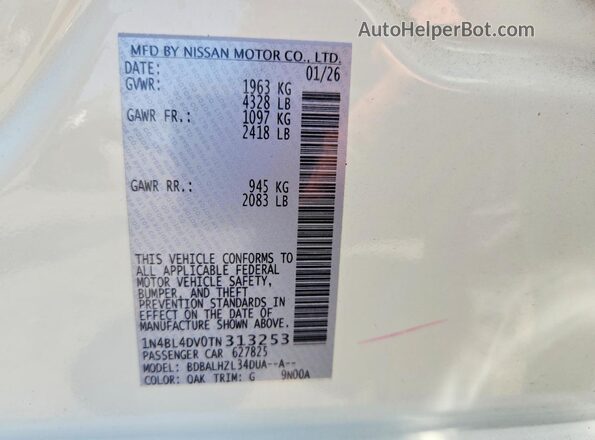 1N4BL4DV0TN313253 2026 NISSAN ALTIMA White Widok komory silnika