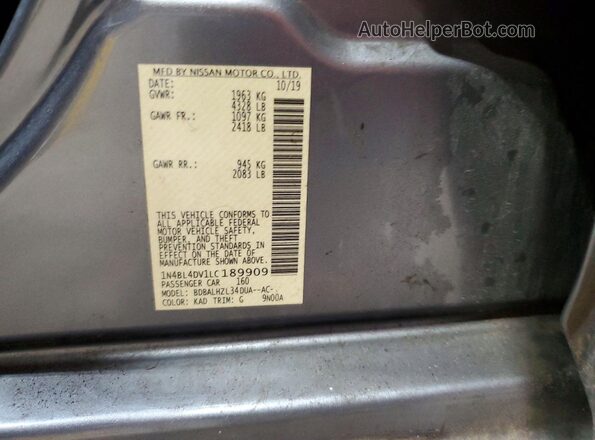 1N4BL4DV1LC189909 2020 NISSAN ALTIMA Gray 