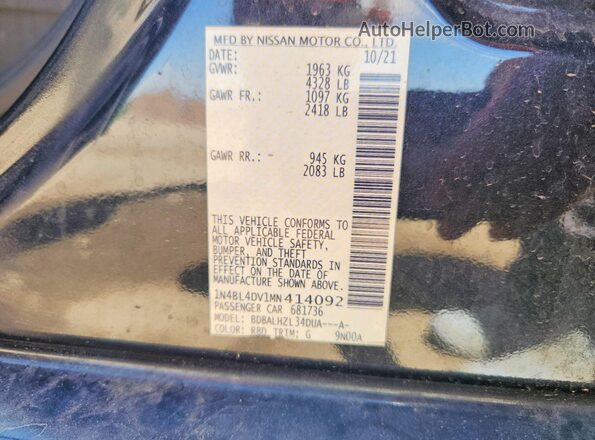 1N4BL4DV1MN414092 2021 NISSAN ALTIMA Blue ძრავის განყოფილების ხედი
