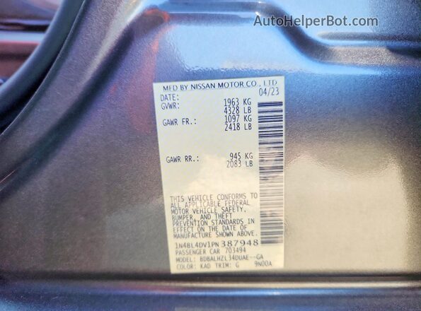 1N4BL4DV1PN387948 2023 NISSAN ALTIMA Серый Вид подкапотного пространства