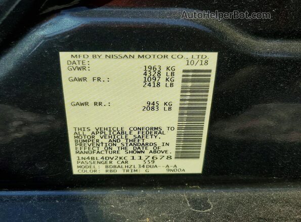 1N4BL4DV2KC117678 2019 NISSAN ALTIMA Gray Engine compartment view