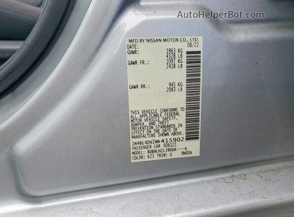 1N4BL4DV2NN415902 2022 NISSAN ALTIMA Silver ძრავის განყოფილების ხედი
