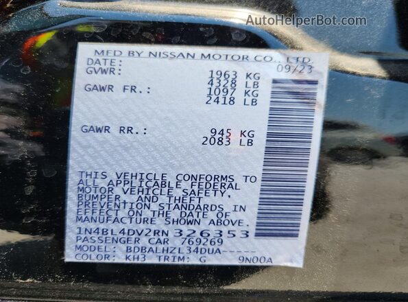 1N4BL4DV2RN326353 2024 NISSAN ALTIMA Black ძრავის განყოფილების ხედი