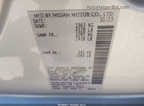 1N4BL4DV2RN339362 2024 NISSAN ALTIMA Gray Շարժիչի բաժամունքի տեսք