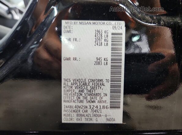 1N4BL4DV2SN324186 2025 NISSAN ALTIMA Black ძრავის განყოფილების ხედი