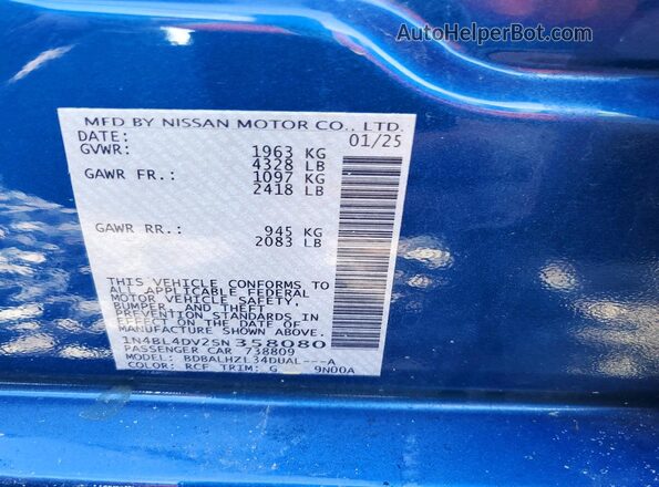 1N4BL4DV2SN358080 2025 NISSAN ALTIMA Blue Вид підкапотного простору