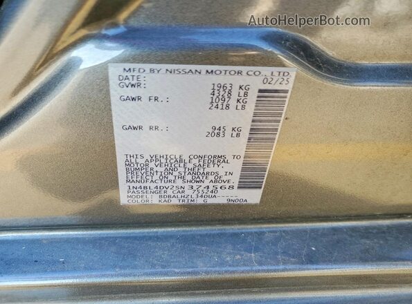 1N4BL4DV2SN374568 2025 NISSAN ALTIMA Gray VIN կոդի պիտակի տեսք