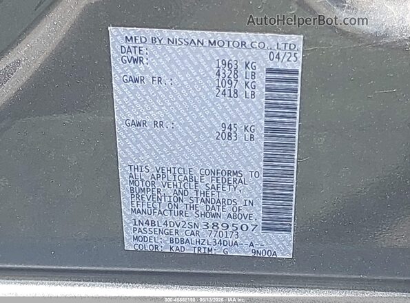 1N4BL4DV2SN389507 2025 NISSAN ALTIMA Gray Widok komory silnika
