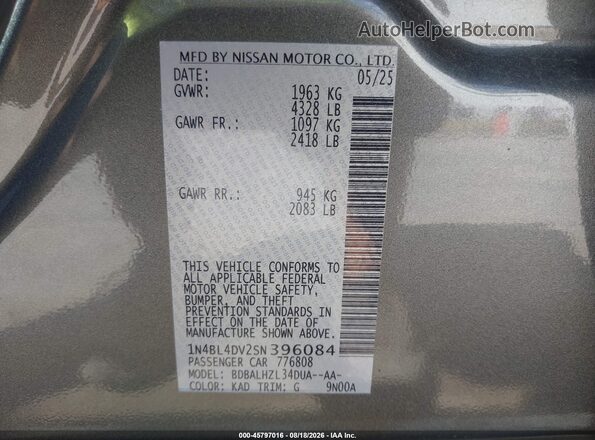 1N4BL4DV2SN396084 2025 NISSAN ALTIMA Gray Widok komory silnika