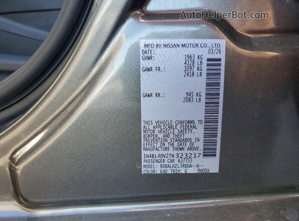 1N4BL4DV2TN323217 2026 NISSAN ALTIMA Gray Widok komory silnika