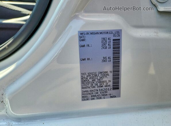 1N4BL4DV2TN342012 2026 NISSAN ALTIMA White ძრავის განყოფილების ხედი