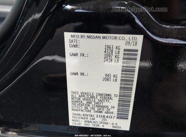 1N4BL4DV3KC108407 2019 NISSAN ALTIMA Black Vista del compartimento del motor