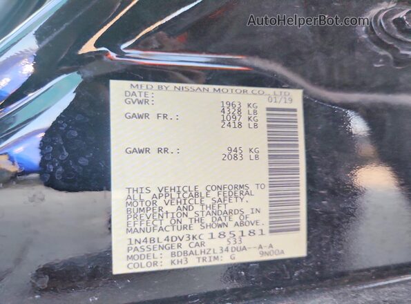 1N4BL4DV3KC185181 2019 NISSAN ALTIMA Black VIN sticker view