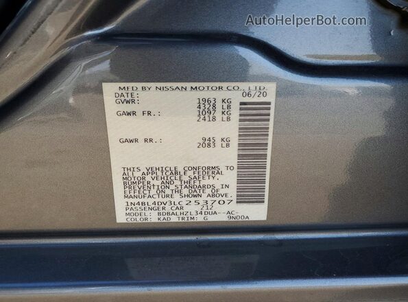 1N4BL4DV3LC253707 2020 NISSAN ALTIMA Gray Вид підкапотного простору