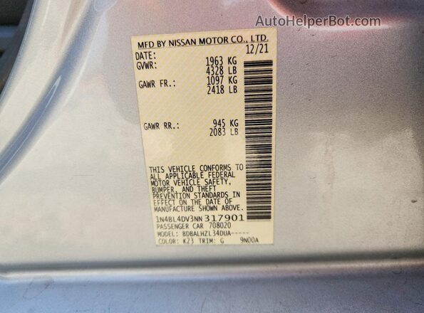 1N4BL4DV3NN317901 2022 NISSAN ALTIMA Silver Engine compartment view