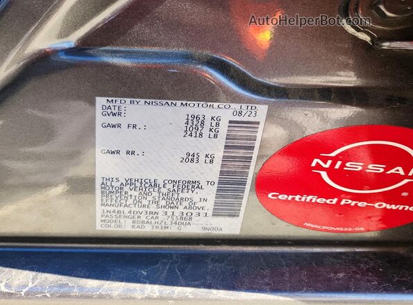 1N4BL4DV3RN313031 2024 NISSAN ALTIMA Gray Vista de la etiqueta del VIN